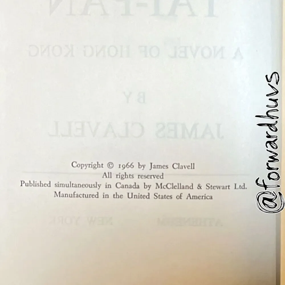 James Clavell Tai-Pan 1966 Book Club Edition Hardcover w/Dust Jacket
